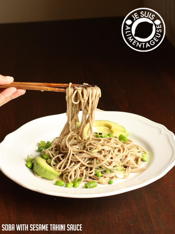 Soba with Sesame Tahini Sauce | a perfect noodle salad that's delicious hot, but especially cold. | alimentageuse.com #summer #salad #cold #vegan #iron #protein