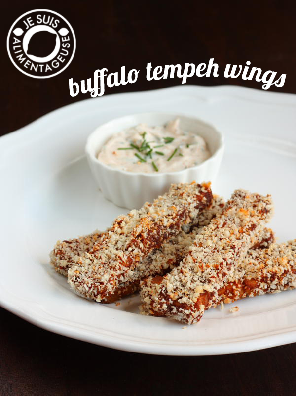 Buffalo Tempeh Wings - So flavourful and tender with a crunch, with an optional kick of cayenne at the end | alimentageuse.com #vegan #appetizers #buffalo