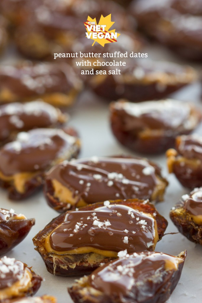 Peanut Butter Stuffed Dates with Chocolate and Sea Salt