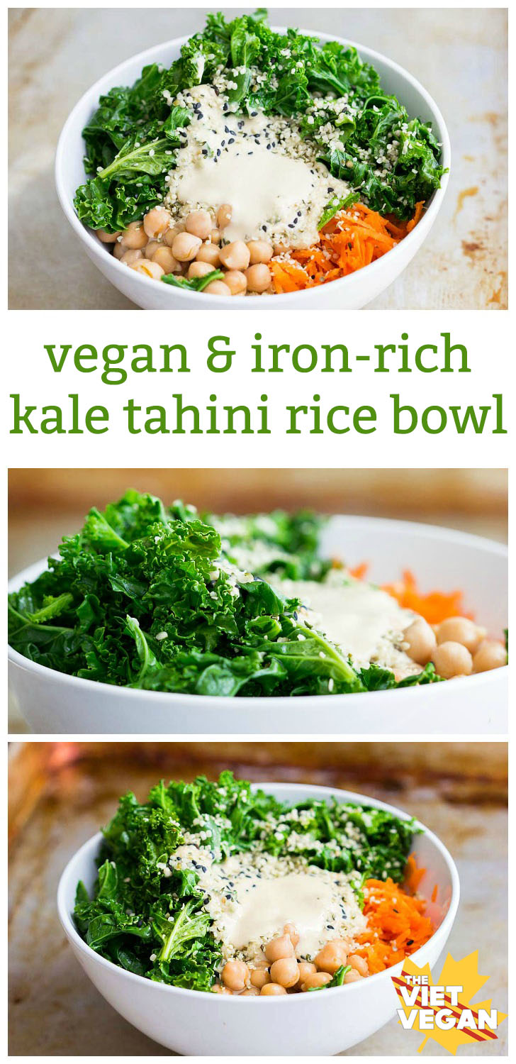 Vegan Iron-Rich Kale Tahini Rice Bowl | The Viet Vegan | Great for a simple, filling meal, but AWESOME for when it's shark week >_>
