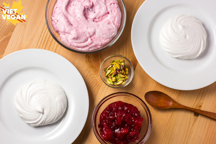 Vegan Meringue Nests with Cranberry Coconut Whip and Crushed Pistachios