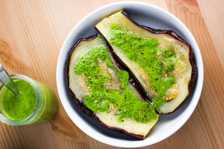 Roasted eggplant with herby dressing