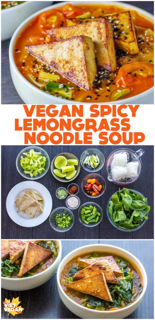 spicy lemongrass noodle soup collage