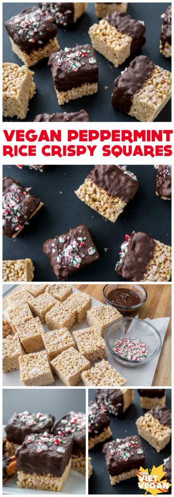 Vegan Peppermint Rice Crispy Squares Dipped In Chocolate