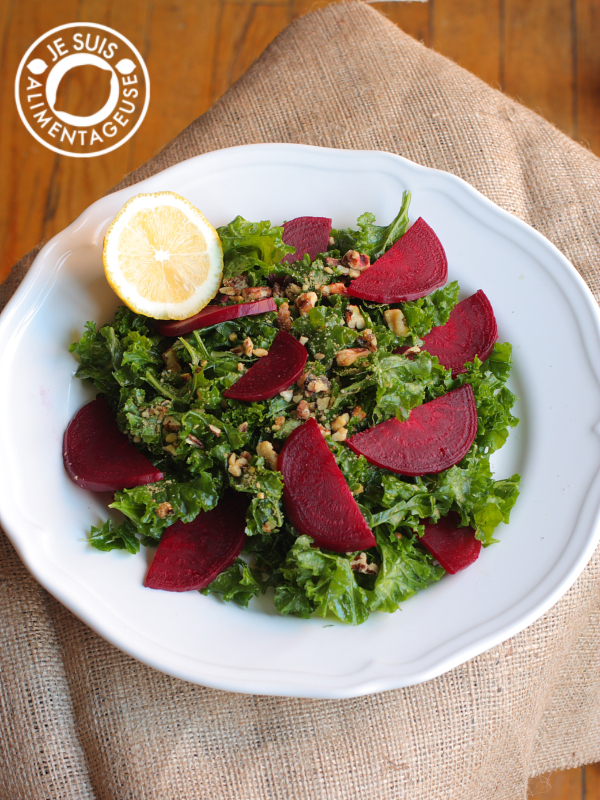 Turn tough, leathery kale into supple, bright, massaged kale salad! | alimentageuse.com | #kale #salad #vegan