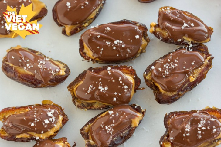 Peanut Butter Stuffed Dates with Chocolate and Sea Salt