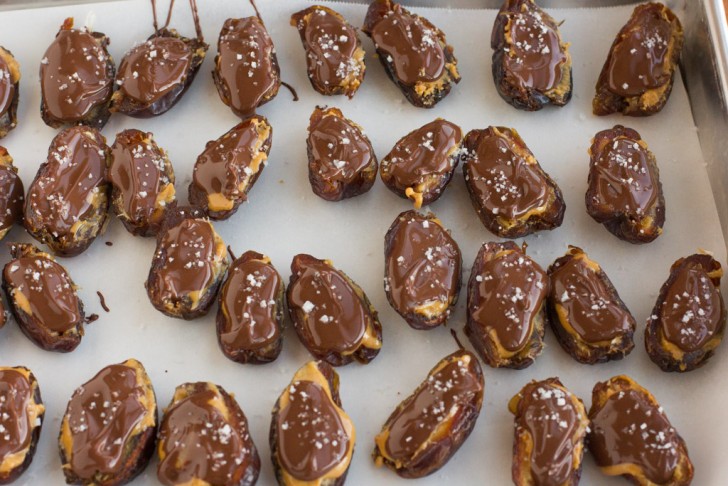 Peanut Butter Stuffed Dates with Chocolate and Sea Salt