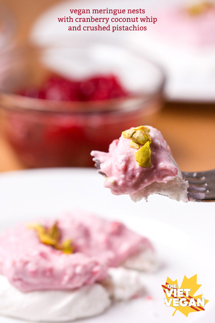 Vegan Meringue Nests with Cranberry Coconut Whip and Crushed Pistachios