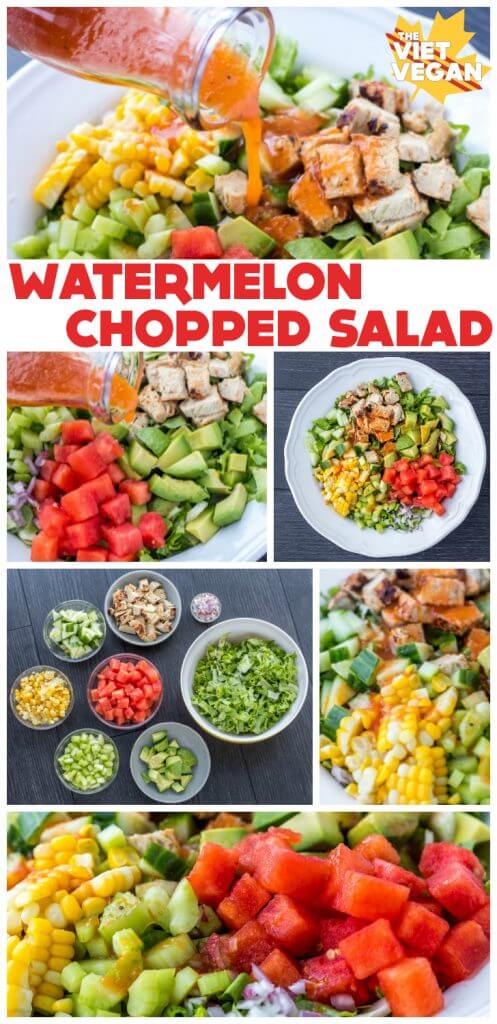 VEGAN Watermelon Chopped Salad with Watermelon Vinaigrette | The Viet Vegan