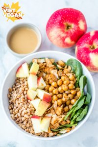 Vegan Apple Farro Bowls with Maple Tahini Dressing