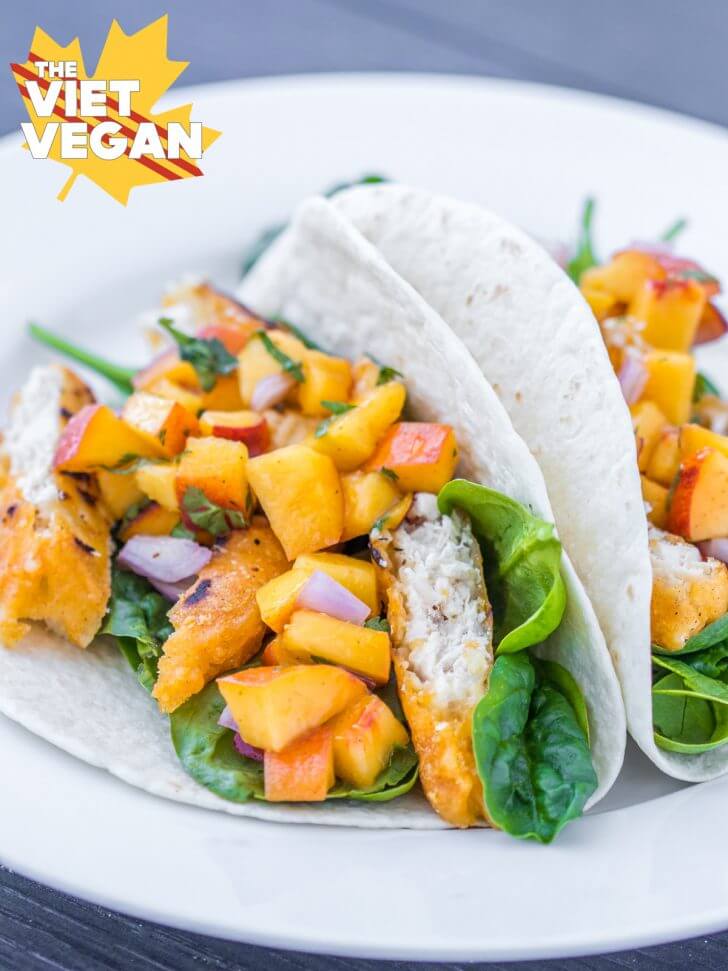 Vegan Fish Tacos with Peach Salsa | The Viet Vegan 