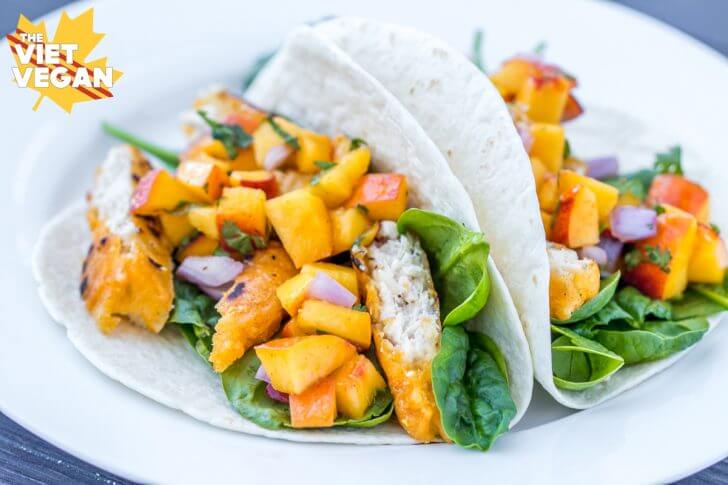 Vegan Fish Tacos with Peach Salsa | The Viet Vegan 
