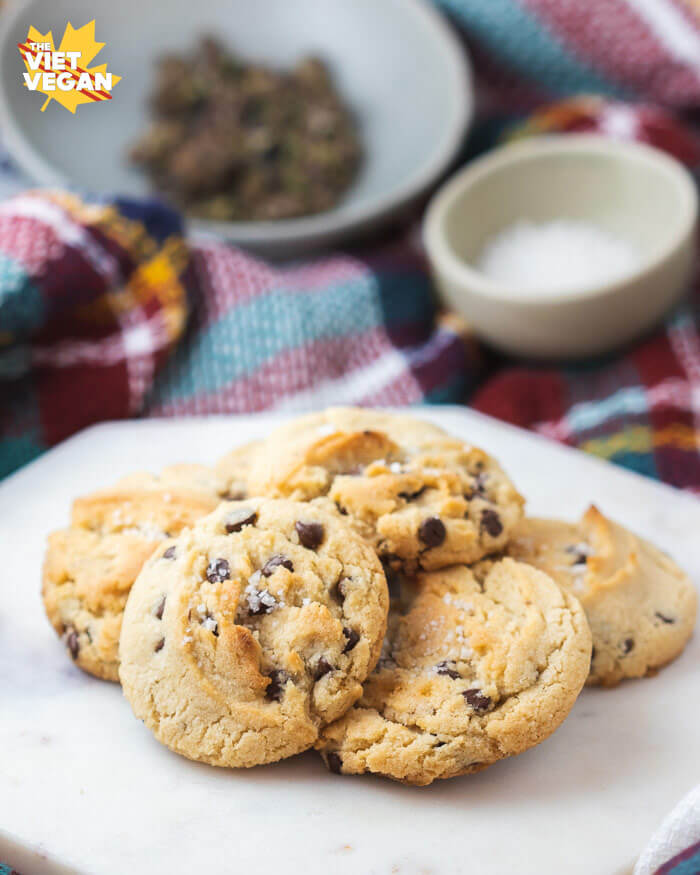 vegan cannabutter cookies on a marble slab