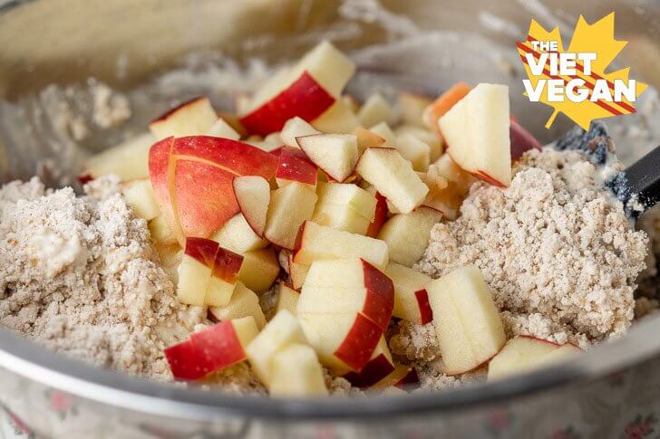 Diced Ontario apples added to batter