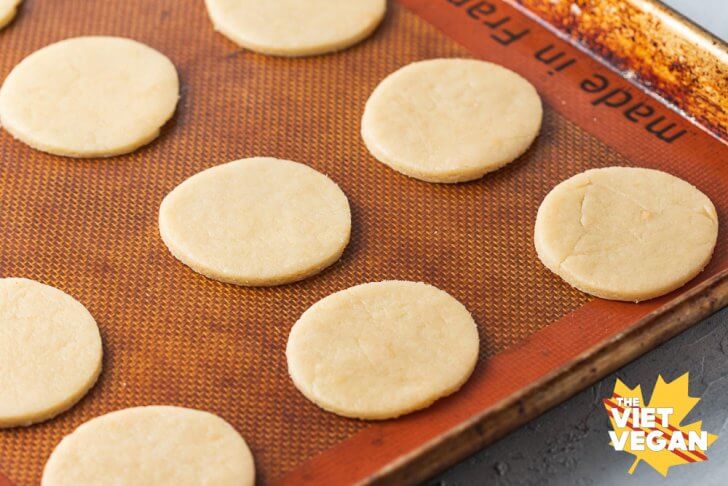 Cut cookies on baking sheet