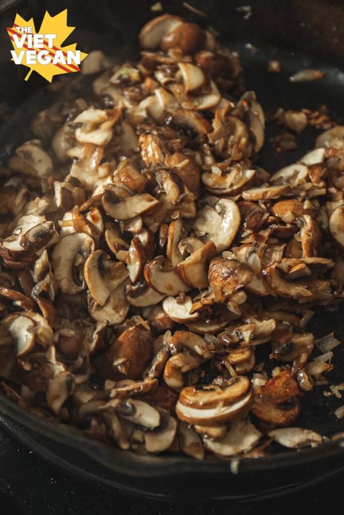 cooked mushrooms in a pan