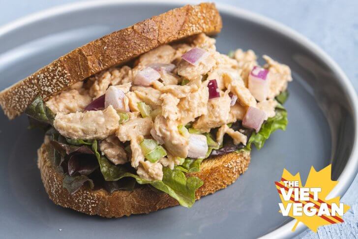 Vegan spicy chicken salad on a plate