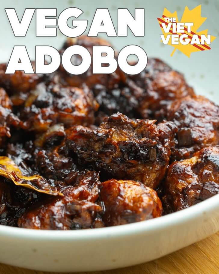 vegan adobo soy bites in a bowl