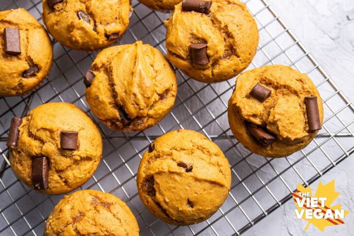 muffins overhead on a cooling rack