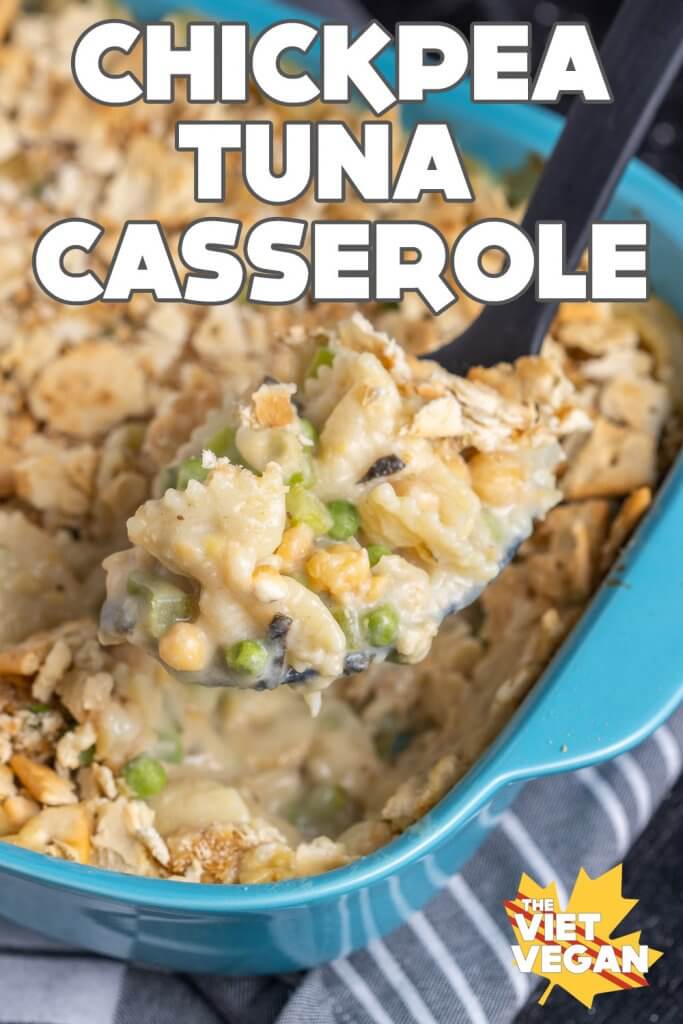 Spoonful of casserole with text overlay