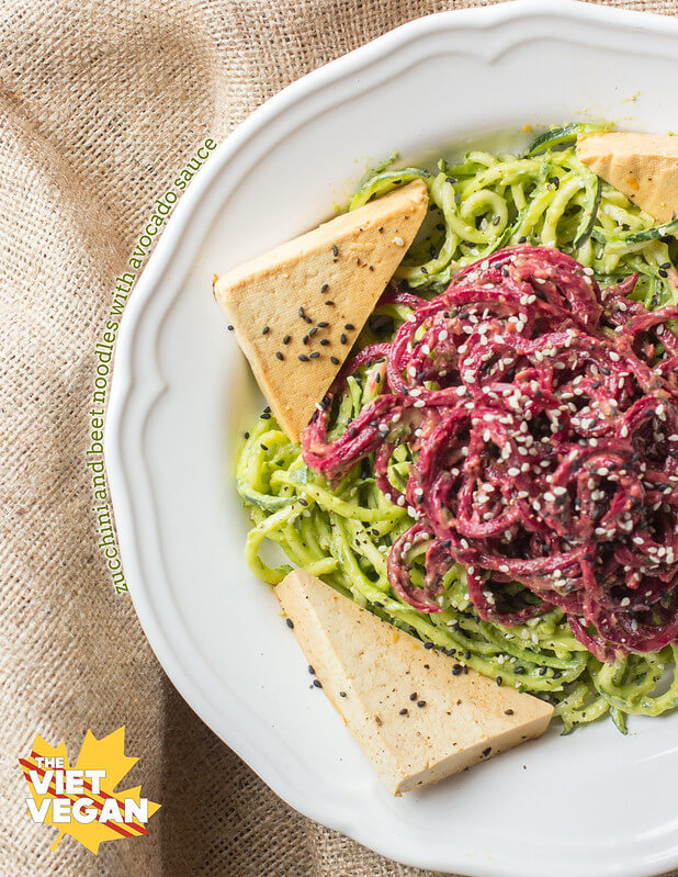 Zucchini Beet Noodles with Avocado Cilantro Lime Sauce