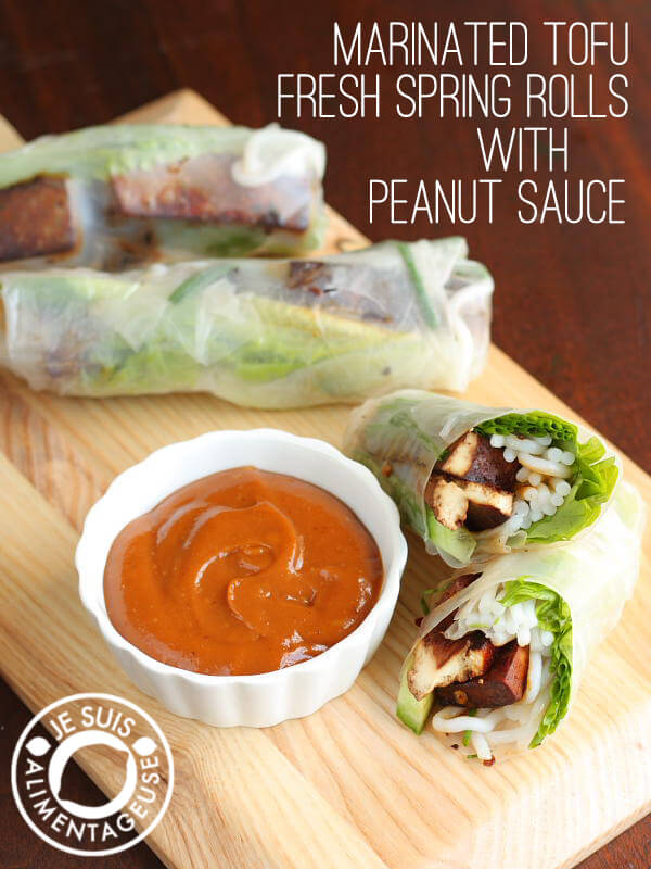 Rice Paper Rolls with Sriracha Baked Tofu and Peanut Dipping Sauce