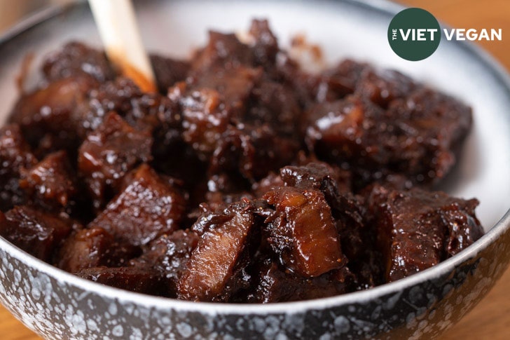 vegan char siu seitan in a bowl