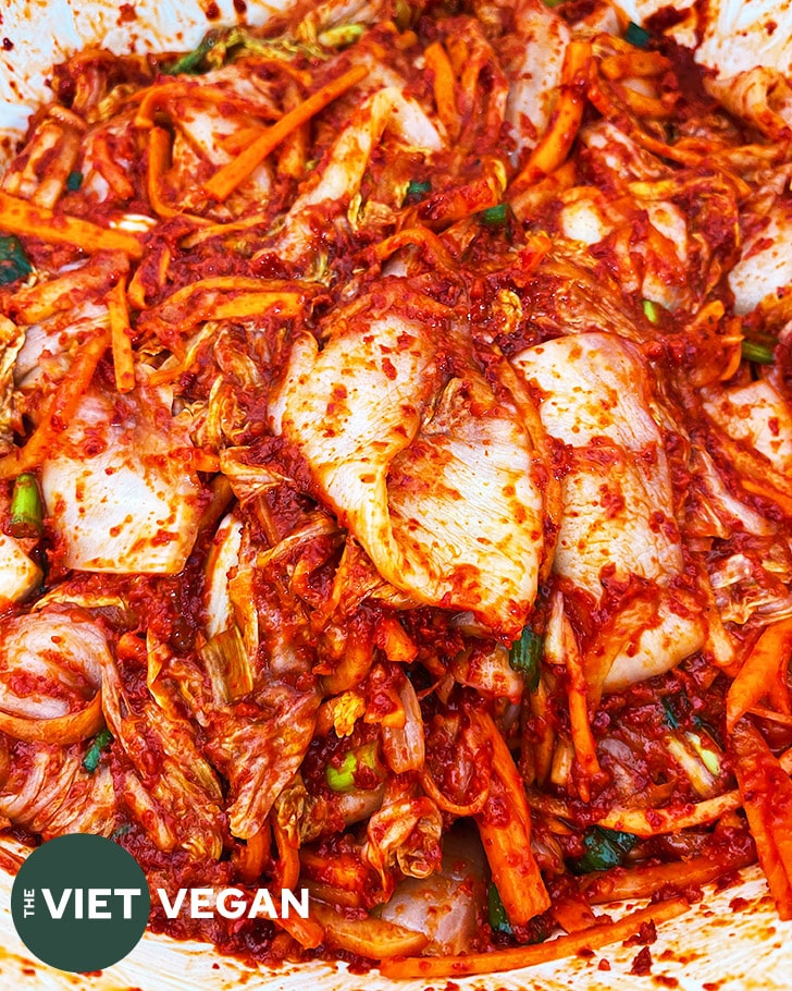 kimchi fully mixed in the bowl