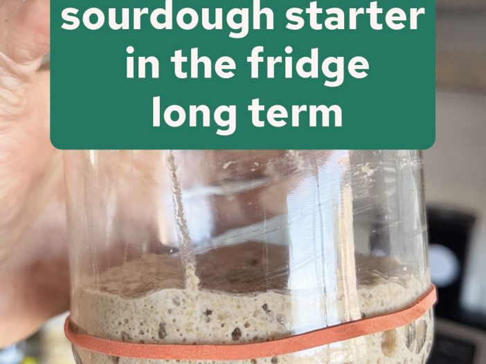 picture of sourdough starter in a jar, with text overlay of the title of the post