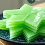 side view of coconut pandan jellies on a plate