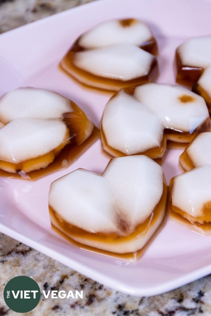 Coffee Jelly Hearts on a pink plate