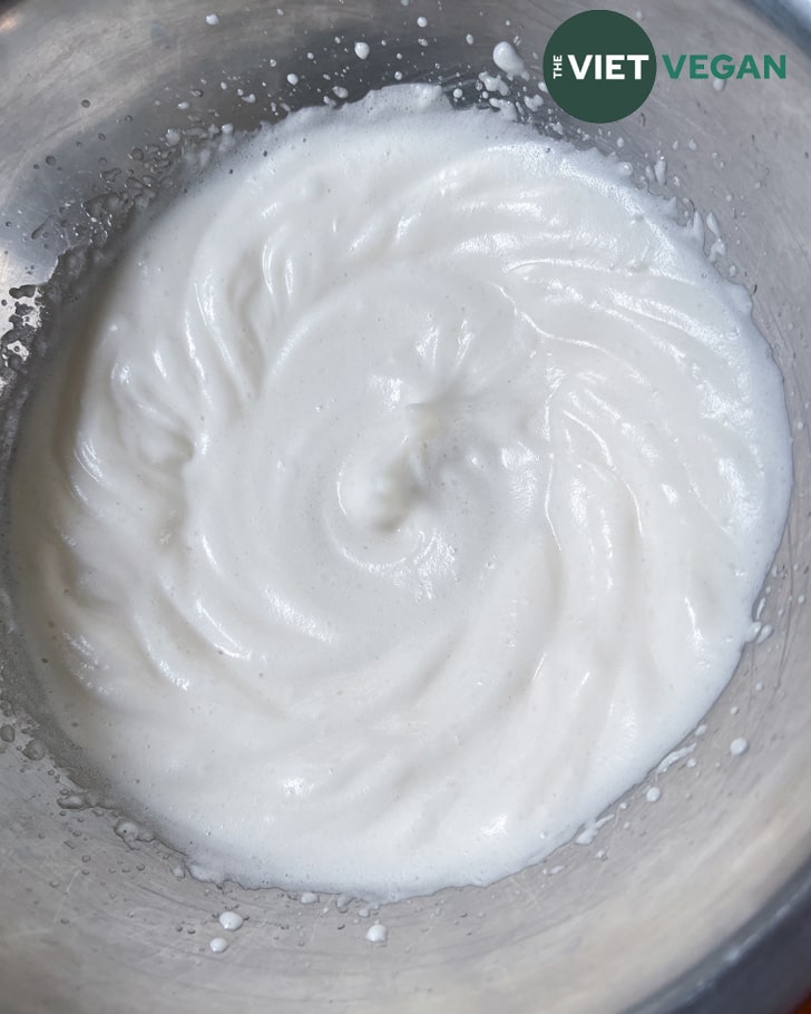 Stiff peak aquafaba before sugar syrup is added