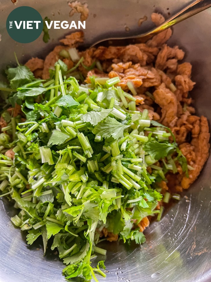 carne asada marinade and cilantro on top of soy curls