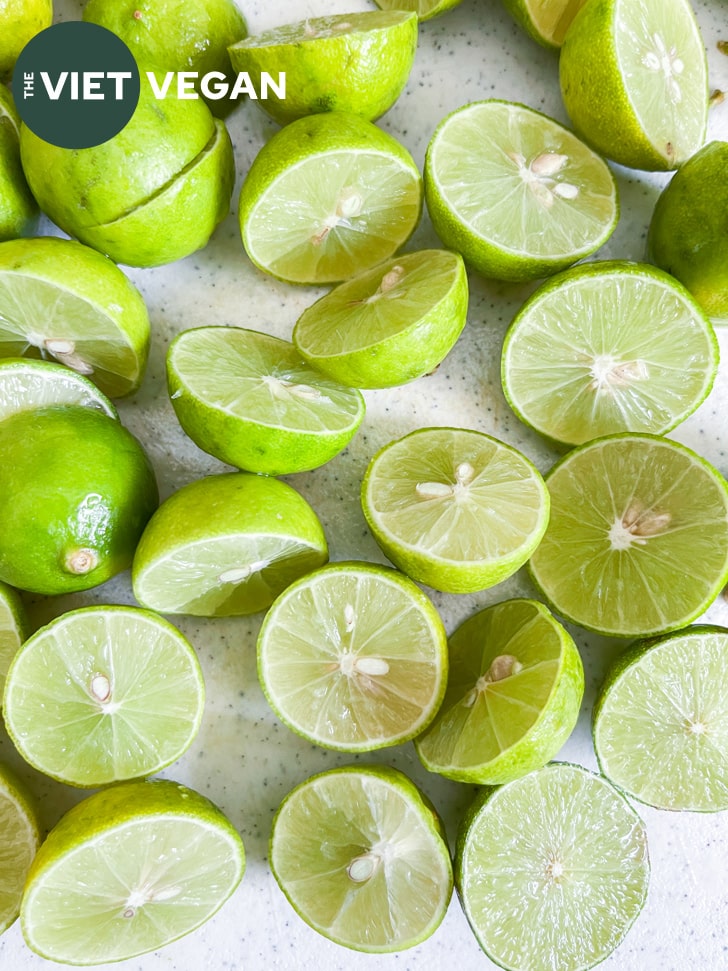 key limes halved and about to be juiced