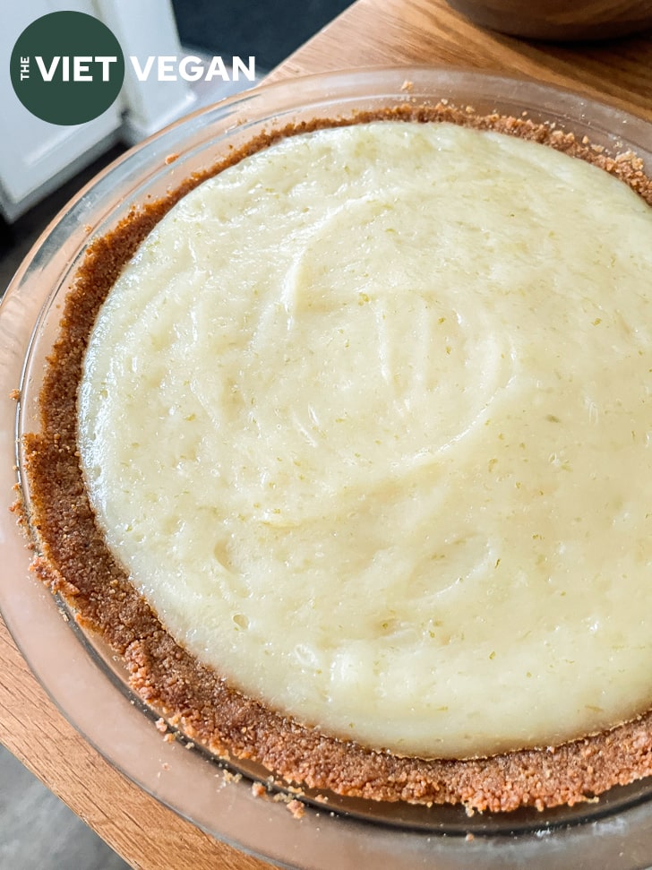 key lime filling in the graham cracker crust, cooling