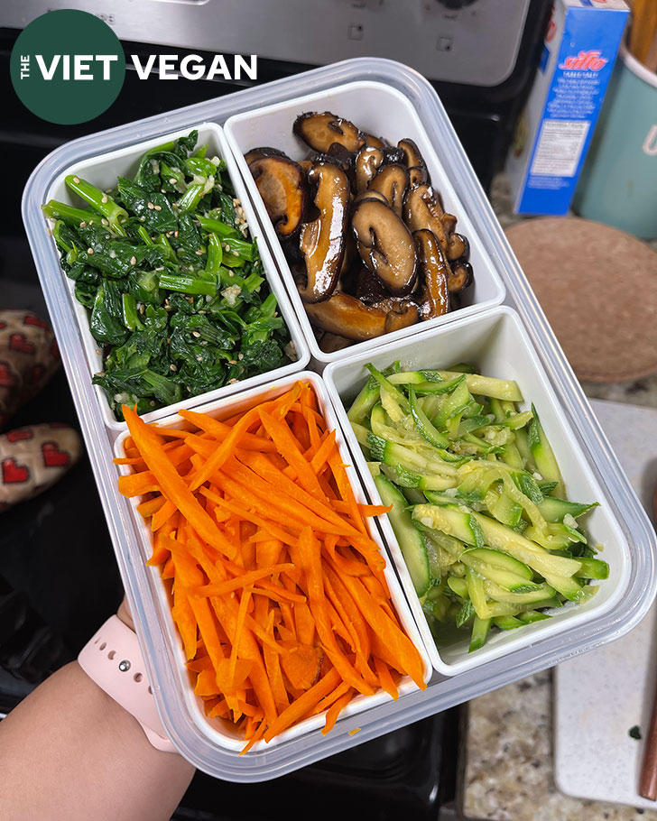 banchan prepared and stored in a 4 compartment container