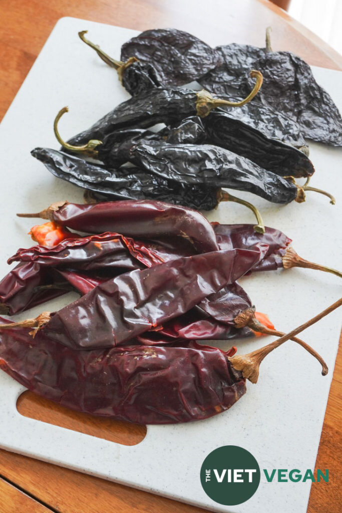 guajillo, pasilla, and ancho dried chiles