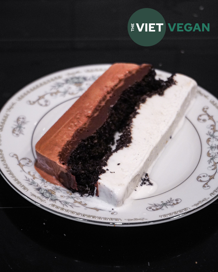 sliced vegan copycat ice cream cake on a plate
