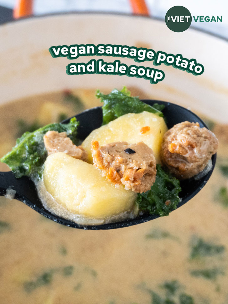 Vegan Creamy Sausage Potato and Kale Soup